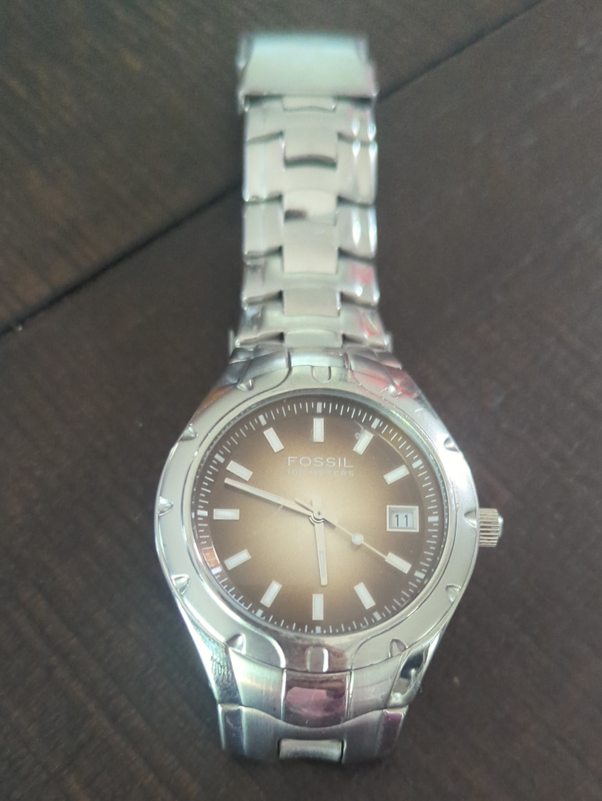 Fossil Silver Watch With Brown Gradient Dial